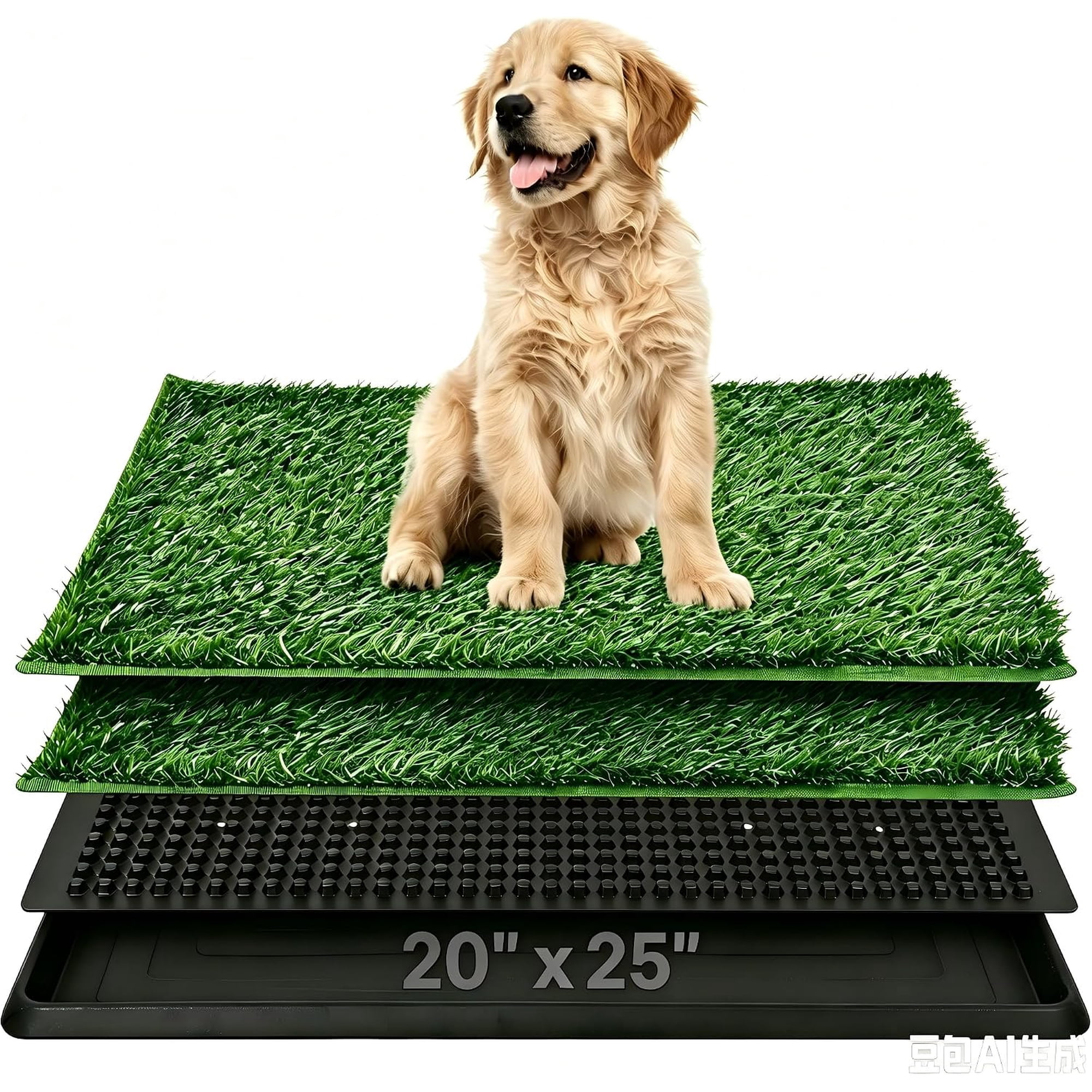 Dog Grass Pad with Tray, Dog Grass Potty Patch Bathroom Mat, 20x25inch, 2 Reusable Artificial Turf, Washable Pee Pad for Puppy Training, Dog Litter Box, Portable Perfect Indoor Outdoor Use