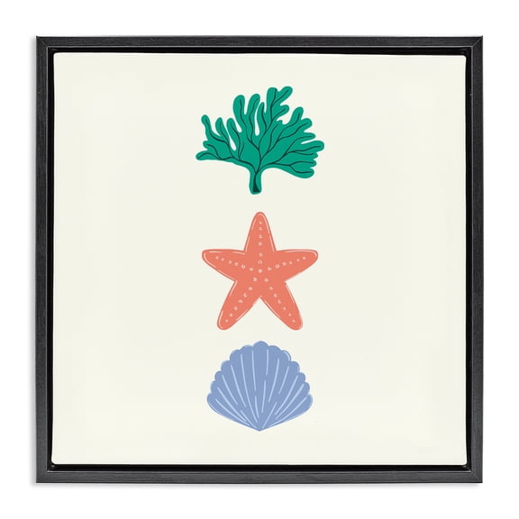 Stupell Industries Coral & Sea Life Minimal Animals Painting Black Floater Framed Canvas Art Print Wall Art, 18 x 18