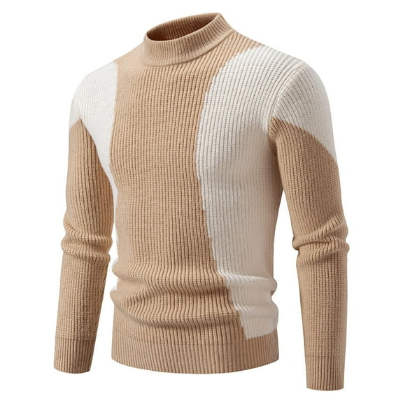 MaFYtyTPR Casual Pullover Sweater for Men Men's Color Matching Round Neck Casual Long Sleeved Knitted Sweater Warm & Fashion