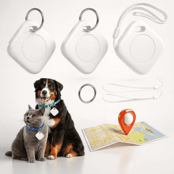 Celectigo Bluetooth Tracker Tags, 3 Pack Item Finders for Apple Find My, iOS Only, Replaceable CR2032 Battery, IP66 Key and Luggage Trackers with Key Rings and Tethers, White
