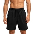 thumbnail image 4 of Men's Cotton Blend Straight Leg Sweat Shorts 7 Inch, Elastic Waist Drawstring Casual Shorts with Side Pockets, Loose Fit Breathable Workout & Lounge Shorts Black, 4 of 5