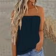 thumbnail image 3 of Otntypg Women's Crochet Tube Tops Cute Summer Solid Color Bandeau Tank Casual Strapless Blouse Off The Shoulder Tunic Shirts Navy#01 S, 3 of 6