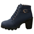 thumbnail image 4 of Rokment Womens Combat Dress Boots with Side Zipper Vintage Casual Lace up Chunky Block High Heel Ankle Booties Winter Fall Shoes Blue Size 7, 4 of 4