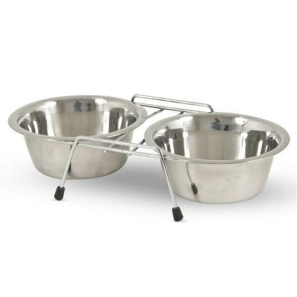 Petmate 3463018 13 x 8 x 3.25 in.&#44; 24 oz Double Diner with Stainless Steel Pet Bowls&#44; Silver