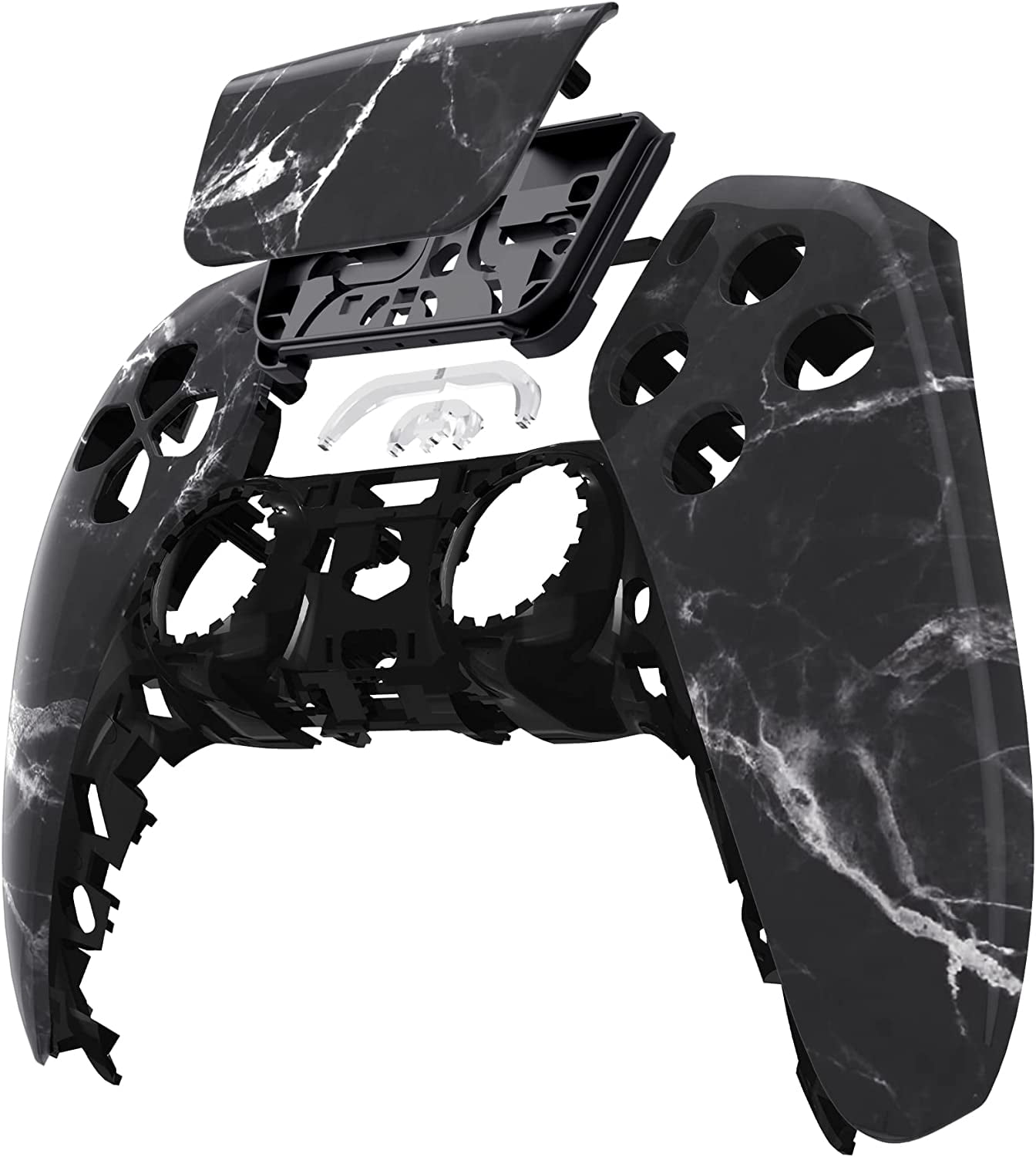 eXtremeRate Black White Marble Effect Touchpad Front Housing Shell Replacement Cover for PS5 Controller BDM-010/020/030/040