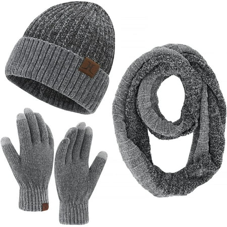 Womens Mens Winter Warm Beanie Hat Touchscreen Gloves Infinity Long ...