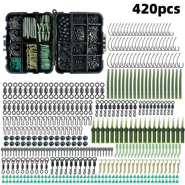 Kit De Pesca De Carpa 420 unids/caja Kit de aparejos de pesca anzuelos broches giratorios Stop Beads Boilie cebos