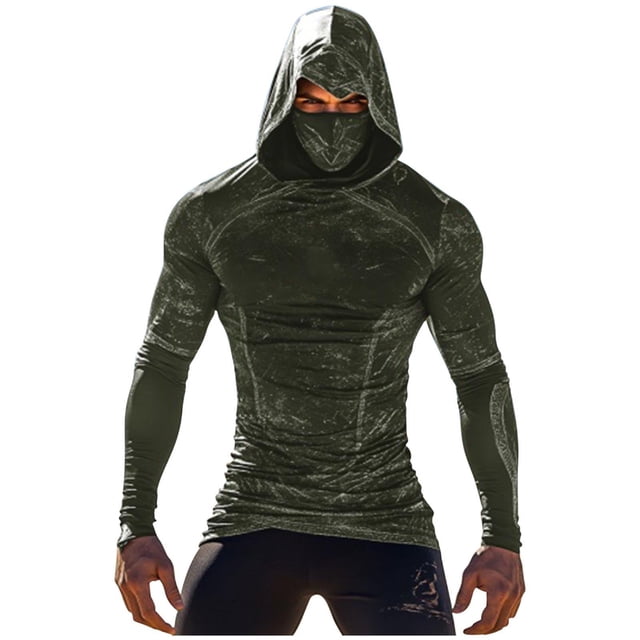 LOVZFMLL Hoodies pour Hommes, Chandail à Capuchon de Performance Camouflage avec Masque Facial Intégré, Respirant pour Course en Plein Air Randonnée, Hooded Coupe Décontractée Vêtements d'Automne