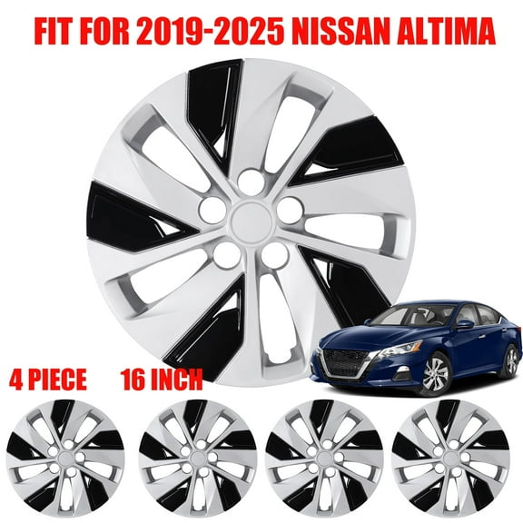 16" Set of 4 Hubcaps Wheel Rims Cover for 2019-2025 Nissan Altima Compatible with Steel Wheels Snap on Installation(16-inch,Silver Lacquer & Black Lacquer)