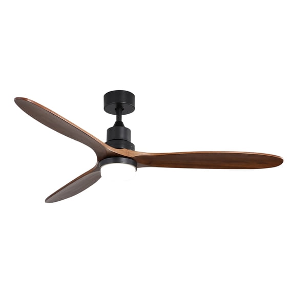 60 Inch Ceiling Fan with Light Remote Control, Quiet Reversible DC Motor, 6 Speeds, LED Light, 3 Wood Blades for Bedroom, Living room, Walnut & Matte Black Downrod