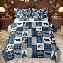 Homewish Safari Moose Bear 7-Piece Twin Bedding Sets,Country Farmhouse Lodge Bedding Comforter Set,Outdoor Adventure Sheet Sets For Men Women,Ultra Soft Home Decor