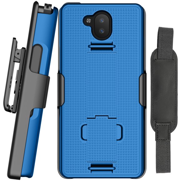 Case + Hand Strap + Belt Clip Combo for Sonim XP10 5G, Nakedcellphone Slim Hard Shell Phone Cover with Kickstand and [Rotating/Ratchet] Belt Hip Holster Combo for XP9900 (2022) - Cobalt Blue