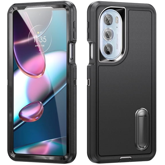 For Motorola Moto Edge 30 Pro 2022 Military Grade Dual Layer Shockproof Phone Case Build With Kickstand Dustproof Drop Proof Protective Cover for Moto Edge  2022 6.7"(Black)