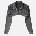 thumbnail image 3 of Zefriona Womens Ultra Cropped Denim Jacket Long Sleeve Fitted Casual Fashion Streetwear Jean Coat Black Size S, 3 of 5