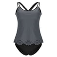 thumbnail image 4 of Yammkia 2 Piece Swim Dress Women's Tankini Sets Two Piece Bathing Suits Tummy Control Square Neck Adjustable Straps Ruched Ribbed(Grey,XL), 4 of 6