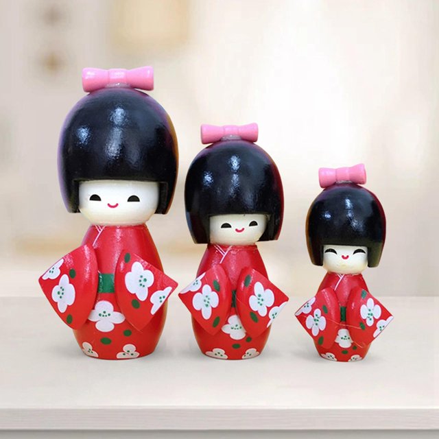 3 piezas de madera japonesa muñeca hecha a muñeca figura coleccionable regalo muñecas muñeca estatuil para decoración de mesa adornos navideños Rojo Yotijar muñecas japonesas