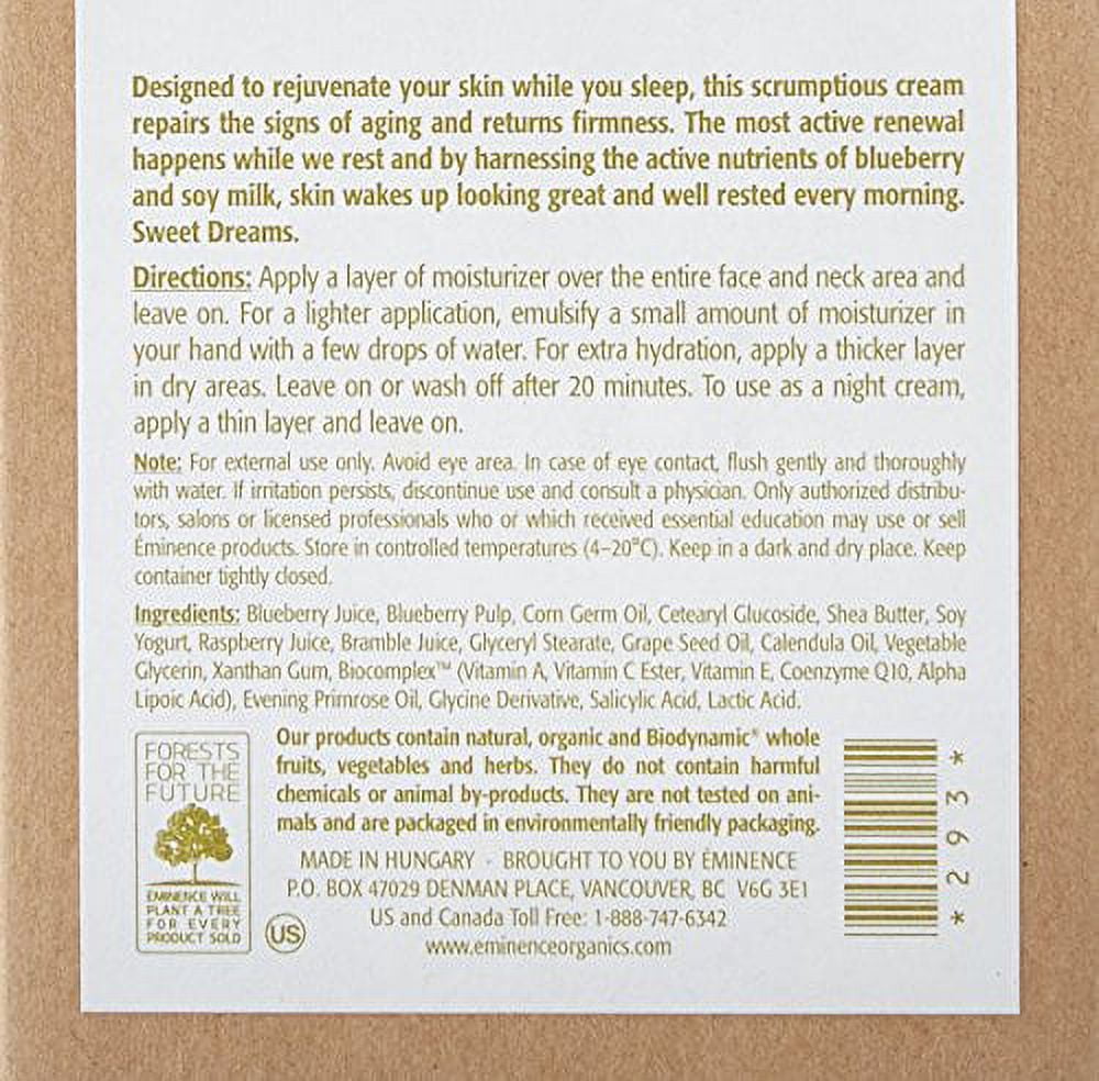 Eminence Organic Skin Care Blueberry Soy Night Recovery Cream - 2oz
