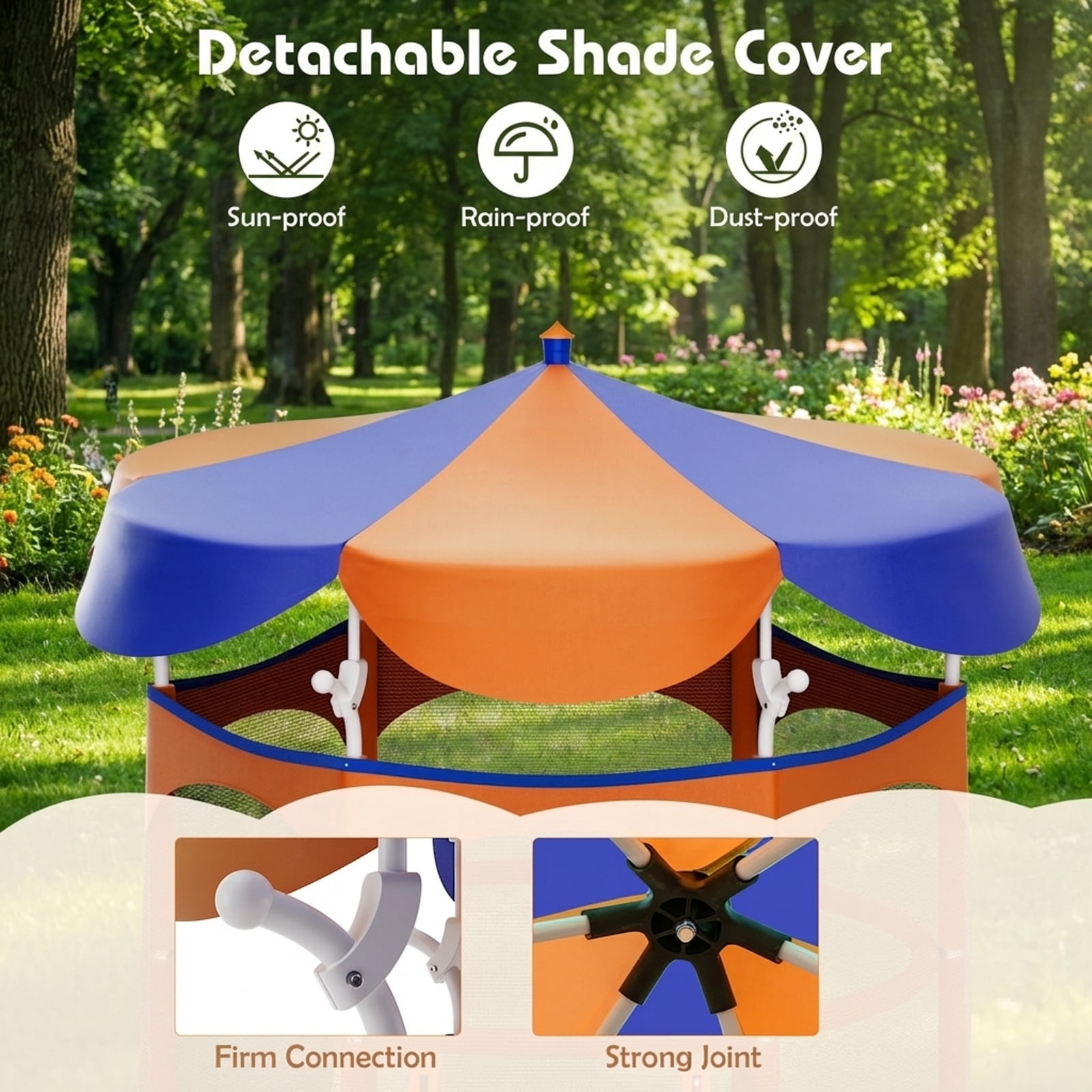 Redsmile 64 Inch Kids Trampoline with Detachable Canopy and Safety Enclosure Net-Orange - Premium PE Safety Enclosure for Kids Outdoor Play