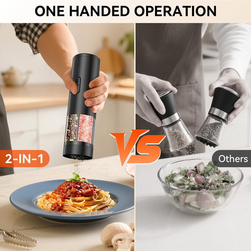 2in1 Electric Salt and Pepper Grinder Set, USB Rechargeable, Automatic Salt and Pepper Mill Shakers with LED Light