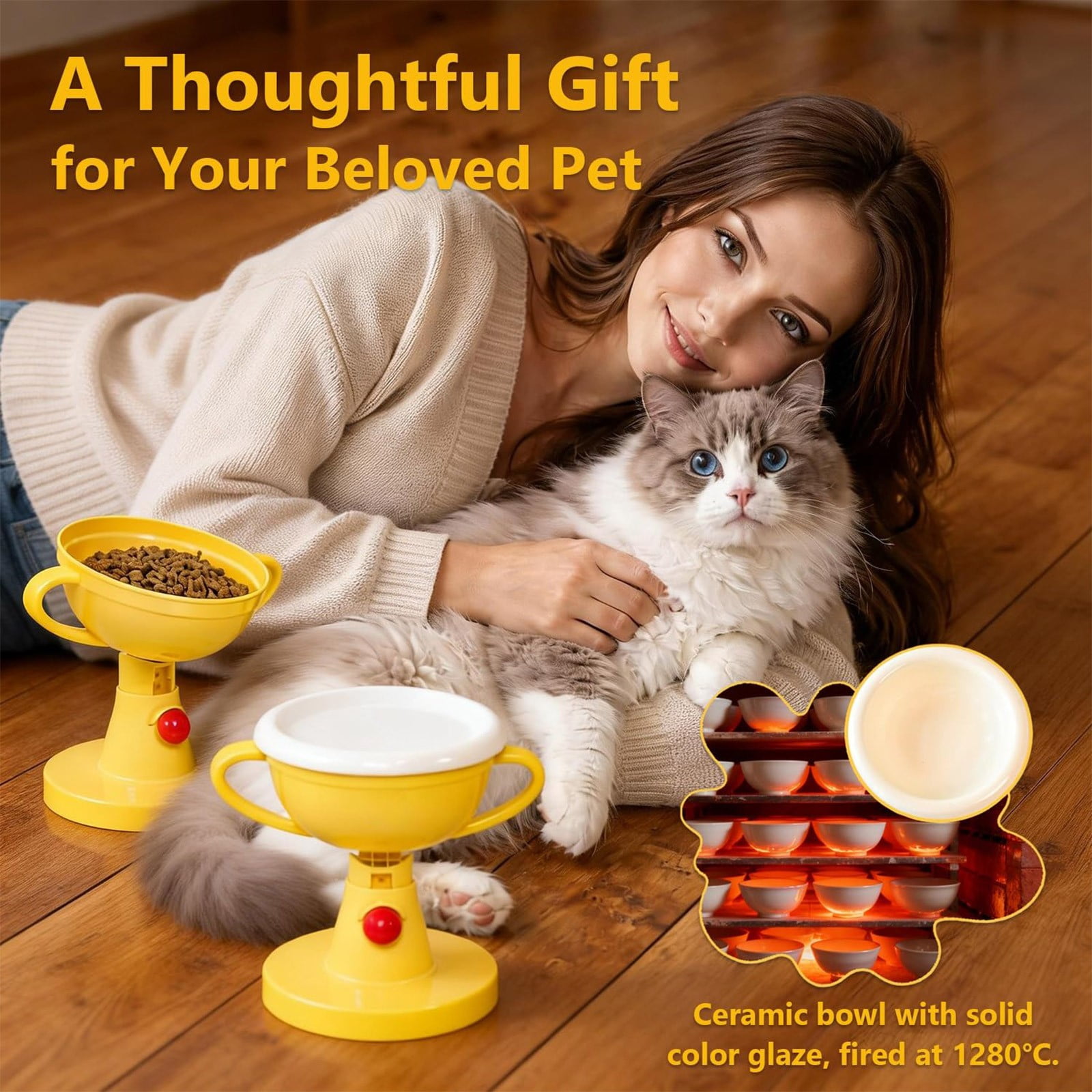 Kingtowag Adjustable Pet Bowl Plastic with Certificate Holder Wiper, Elevated Feeder Anti Stand, Adjustable Elevated Pet Bowl Stand Trophy Shaped Novelty Feeder, 5 Height Settings