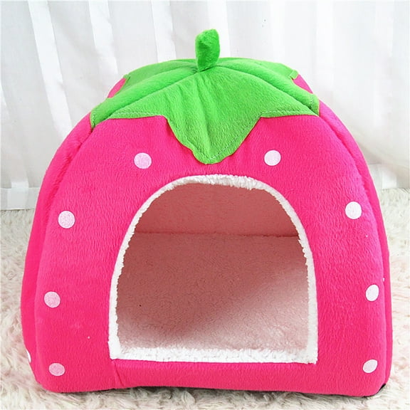 kladzum Pet Beds for Cats and Dogs Pet Bed Kennel Tent Cute Puppy Winter Warm Bed Indoor House Fordable Padded House Folding Yurt Strawberry Tent