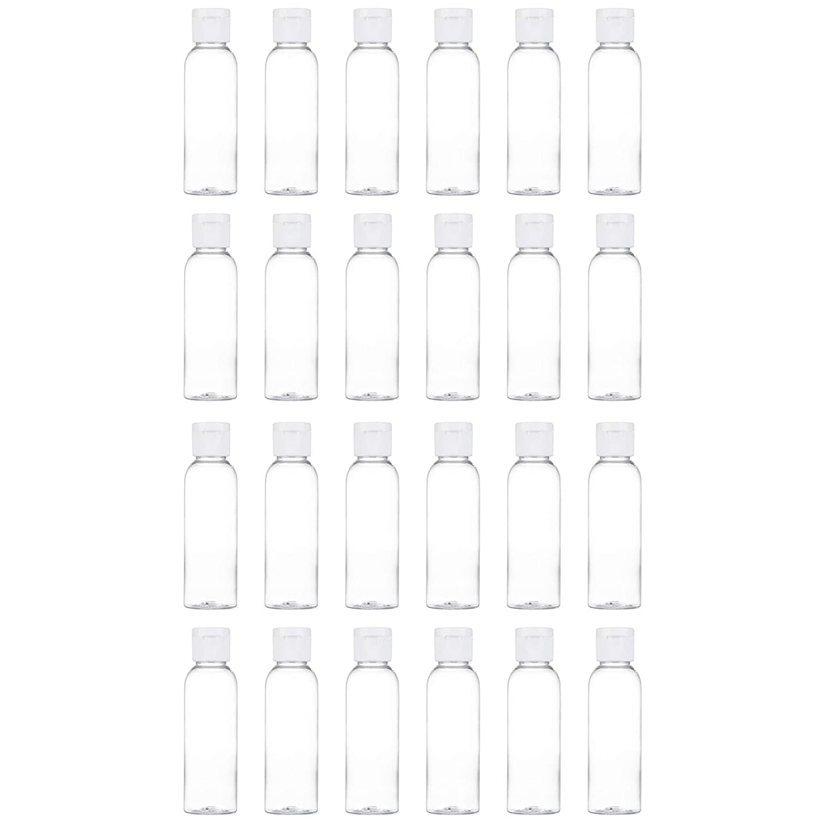 24 Pack Empty Plastic Travel Size Bottles for Toiletry, 2oz Clear Refillable Containers for Shampoo, Lotion, Liquid Body Soap, Cosmetic Toner with Flip Cap