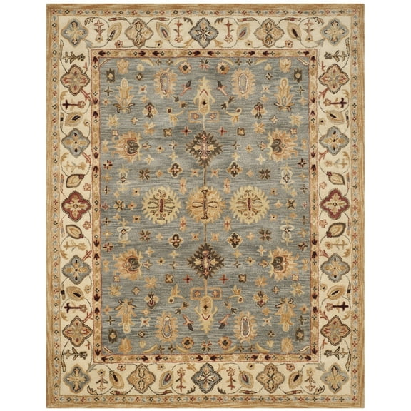 SAFAVIEH Antiquity Langston Floral Bordered Wool Area Rug, Blue/Ivory, 6' x 6' Square