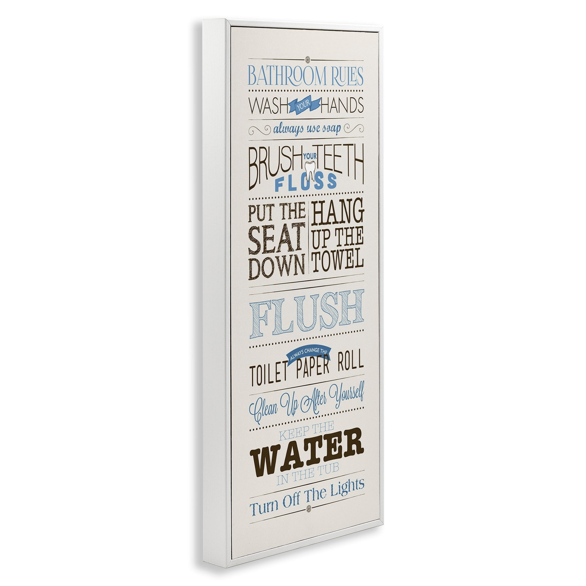 Stupell Industries Rules Blue and Black Print Bathroom, 13 x 30,Design by Stephanie Workman Marrott