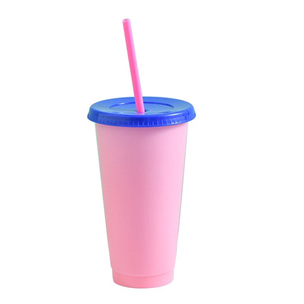 Sunisery Color Changing Plastic Cups with Lids and Straws PP Pink One