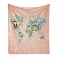 thumbnail image 1 of Christmas Soft Flannel Fleece Throw Blanket, World Map on Radiant Background with Xmas Themed Minimal Ornaments and Santa, Cozy Plush for Indoor and Outdoor Use, 70" x 90", Multicolor, by Ambesonne, 1 of 6