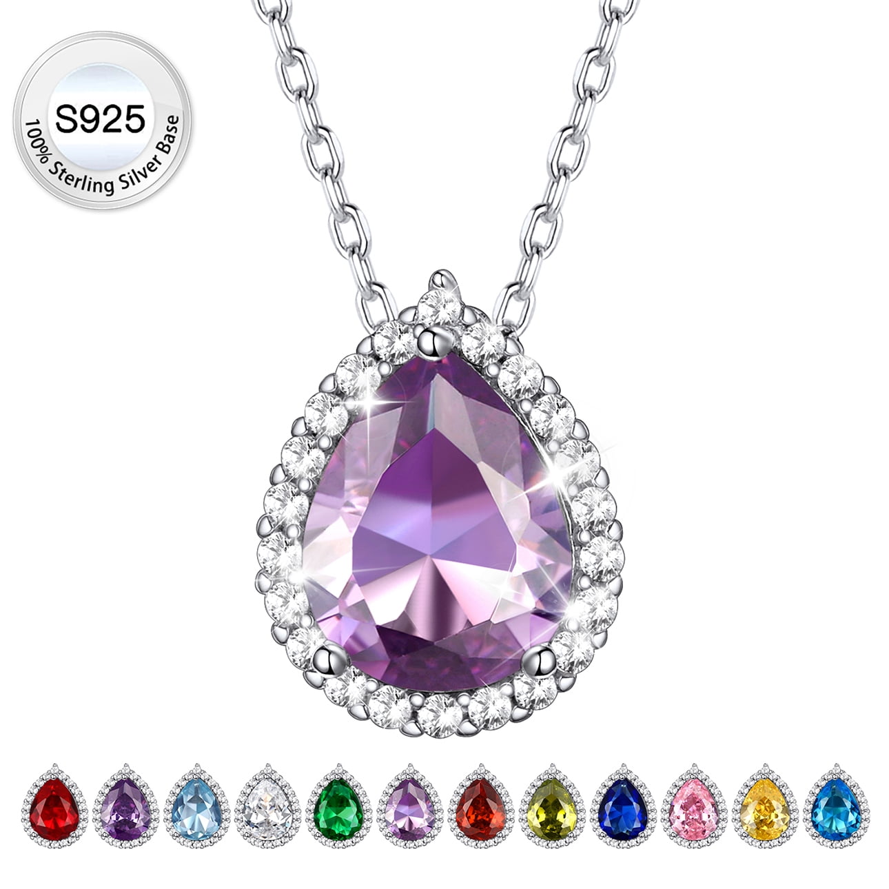 Bestyle Pear Birthstone Necklace for Women June Alexandrite Pure Sterling Silver Jewelry Birthday Graduation Gifts for Wife Daughter Mother
