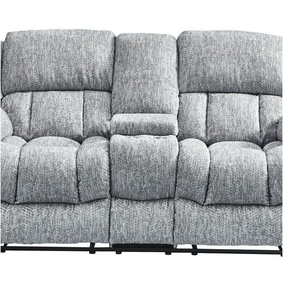 JERFIT Modern Gray Fabric Reclining Loveseat Sofa with Console and Plush Cushions for Living Room