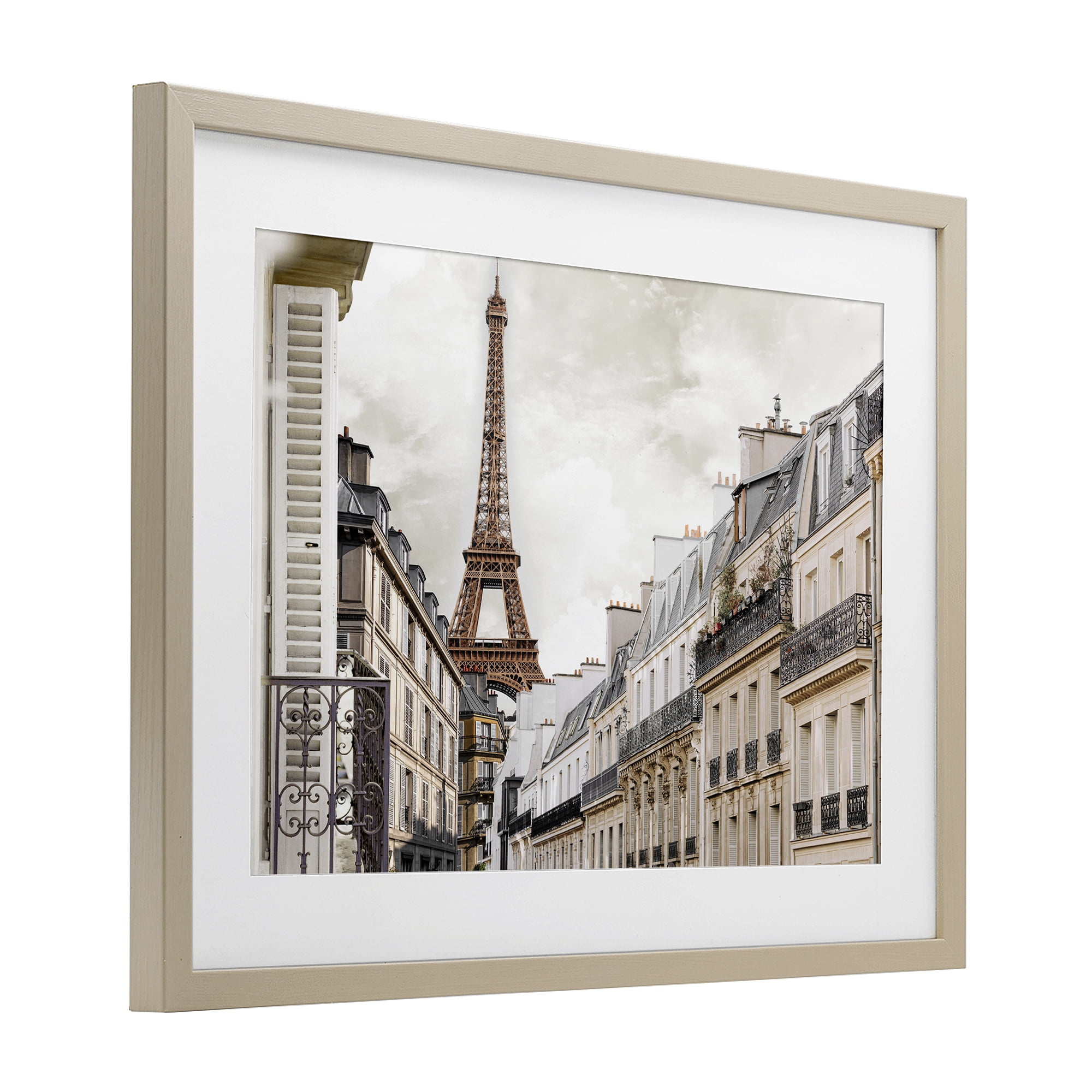 Stupell Industries Eiffel Tower Through Parisian Balconies Birch Framed Print Under Glass, design by CAD Designs