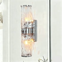 Modern Double Tube Hammered Glass Shade Sconce with Chrome Metal, Rich Finishes Wall Sconce, Minimalist Wall Light beside Mirror, for Hallway, Entryway