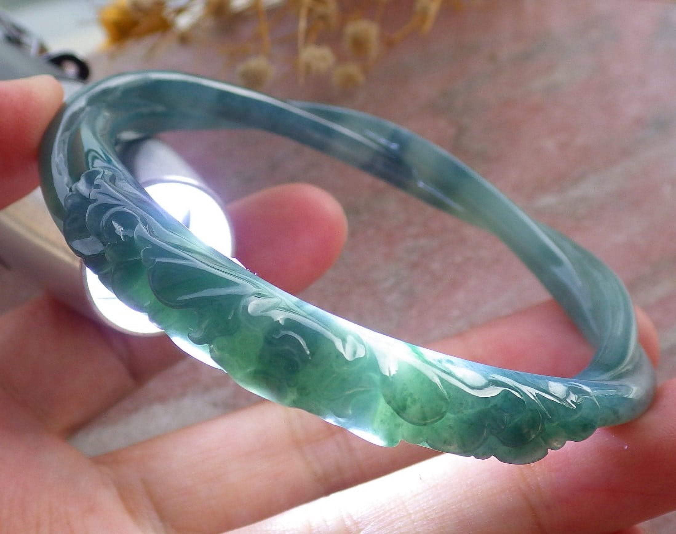 Icy Green Pale Lavender Natural A JADE Jadeite Flower Knotted Bangle Bracelet 59 mm 683647 TN
