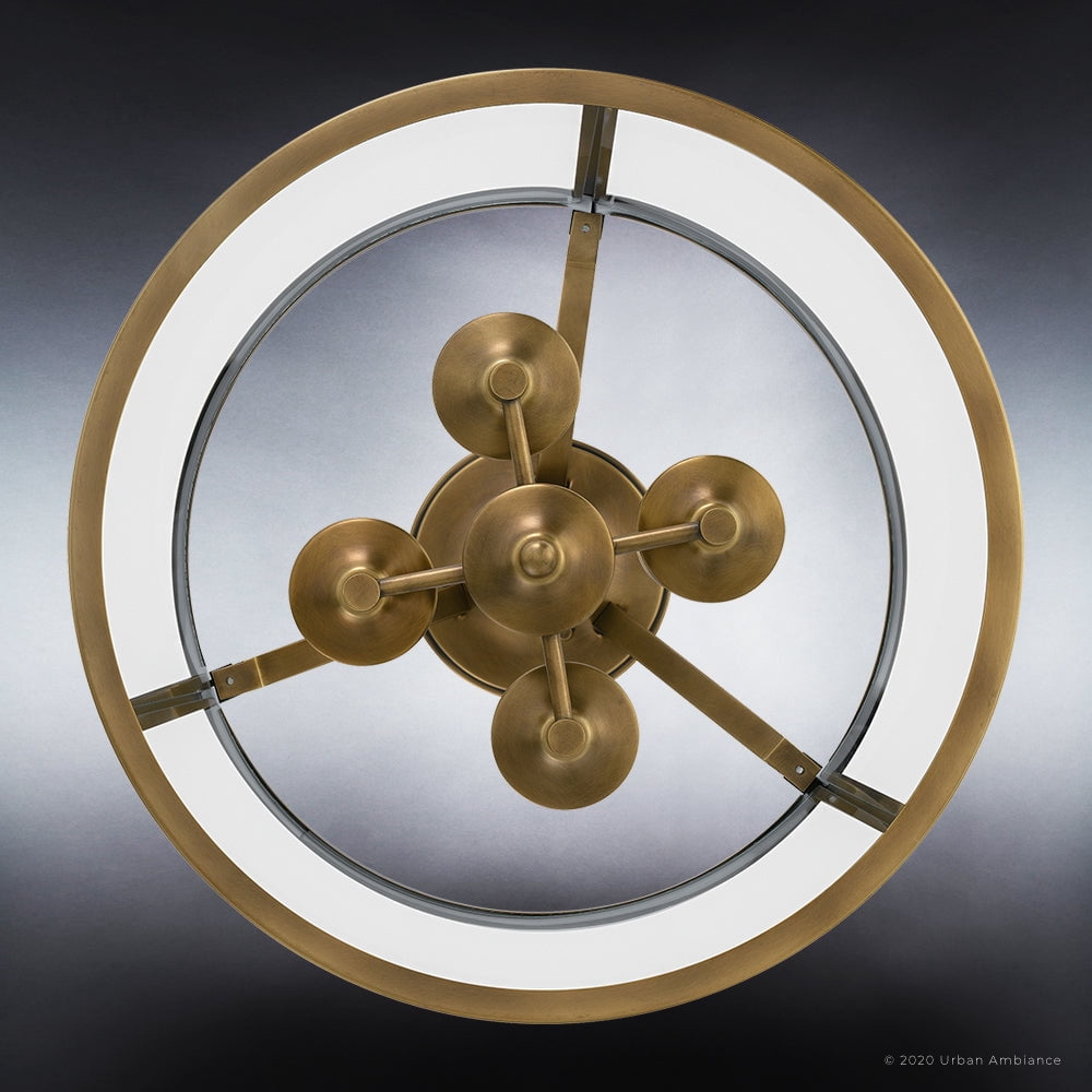 Luxury Traditional Indoor Ceiling Light, 14.50''H x 16.00''W, with Colonial Style Elements, English Country Design, Rustic Brass Finish and Clear Glass Drum, Seeded Glass Interior, UQL3650