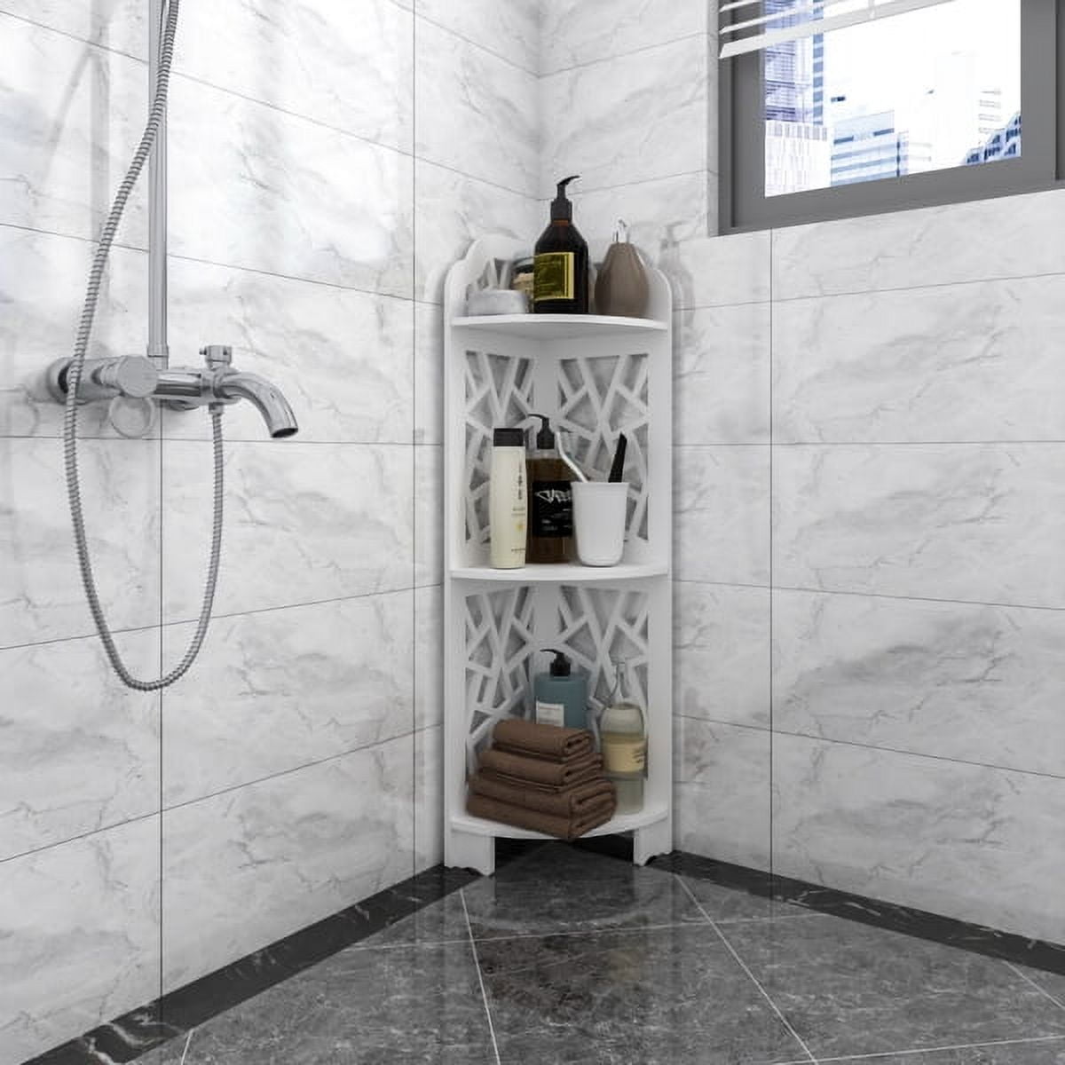 AsterOutdoor White 3-Tier Corner Shelf - Waterproof PVC Bathroom Organizer for Small Spaces, Kitchen, Balcony
