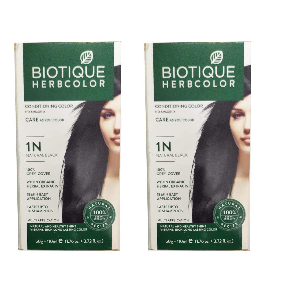 Biotique 2 Herbcolor No Ammonia Conditioning Hair Color (1n Natural Black,  50 g + 110ml) 