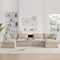 thumbnail image 3 of 131'' Modular Sectional Sofa with Movable Ottoman and Console, Cup Holder, Wide Seat, 6 Seat U Shaped Couch, Oversized Chenille Sofa with USB Charger for Living Room, Apartments (khaki), 3 of 11