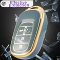 thumbnail image 6 of for Honda Key Fob Cover Soft TPU with Leather Keychain 360 Degree Protection Key Case Shell Holder Fits for 2022 2023 2024 Honda Accord Civic CR-V HR-V Pilot Odyssey smart Remote Key, 6 of 7