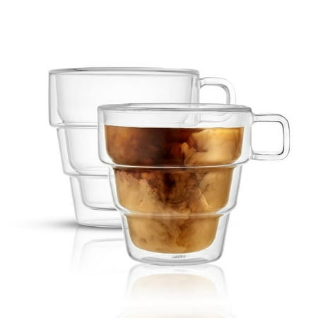 JoyJolt Palo Double Wall Tiered Glass Coffee Mugs, 15.5 oz (Set of 2)