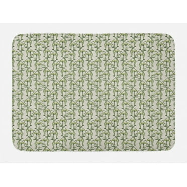 Floral Bath Mat, Garden Art with Vertical Stalks Ornamental Botany Theme Vintage Art, Plush Bathroom Decor Mat with Non Slip Backing, 29.5" X 17.5", Pale Green Yellow, by Ambesonne