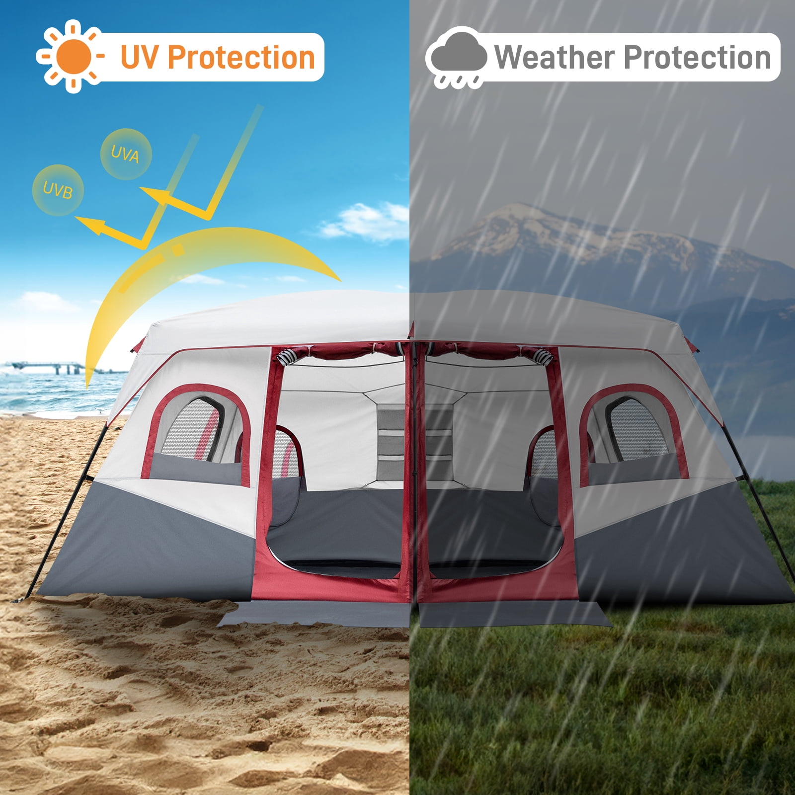 Ktaxon Family Camping Tent 10 Person Tent Waterproof  Windproof with Divided Curtain for Separated 2 Rooms with Carry Bag Outdoor