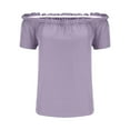 thumbnail image 5 of tarylea Off Shoulder Tops for Women Short Sleeve Ruffled Blouse Casual Loose Summer Solid Color Tops, 5 of 6