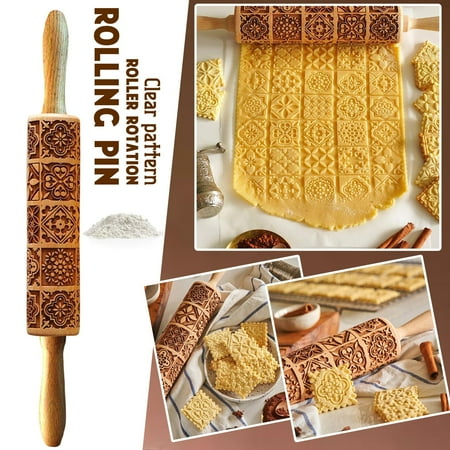 

MIARHB Creative Pattern Rolling Pin Wooden Household Baking Embossed Engraving Pin