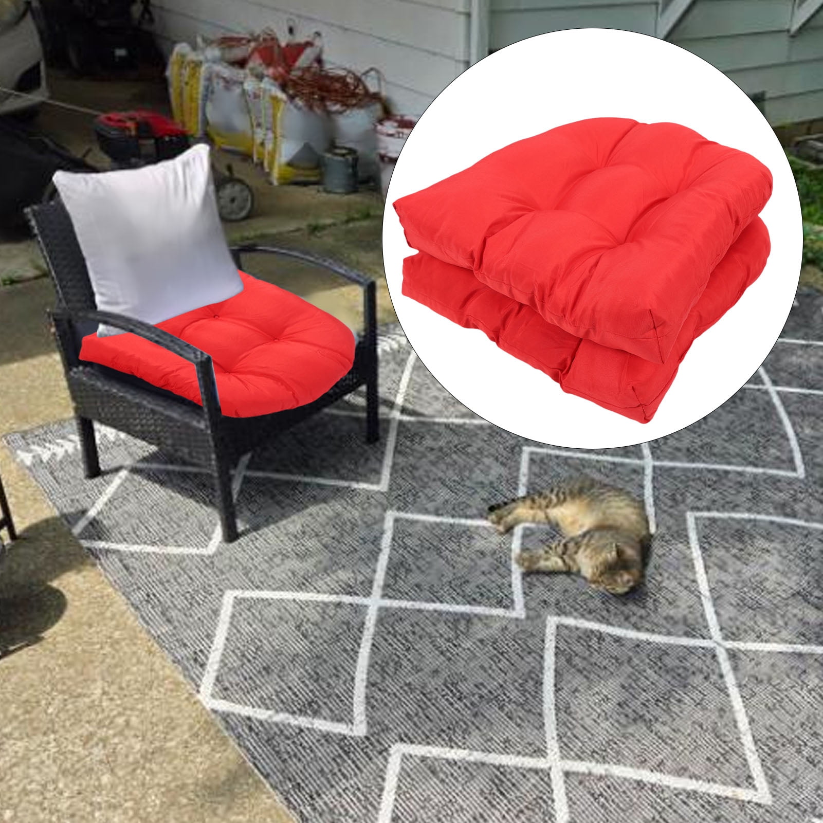 M Buder 2-Piece Outdoor Chair Cushions Tufted Patio Furniture Cushions, Waterproof Thick U-Shaped Seat Pads, 18.9 x 18.9 Inches / 48 x 48 cm, Vibrant Red