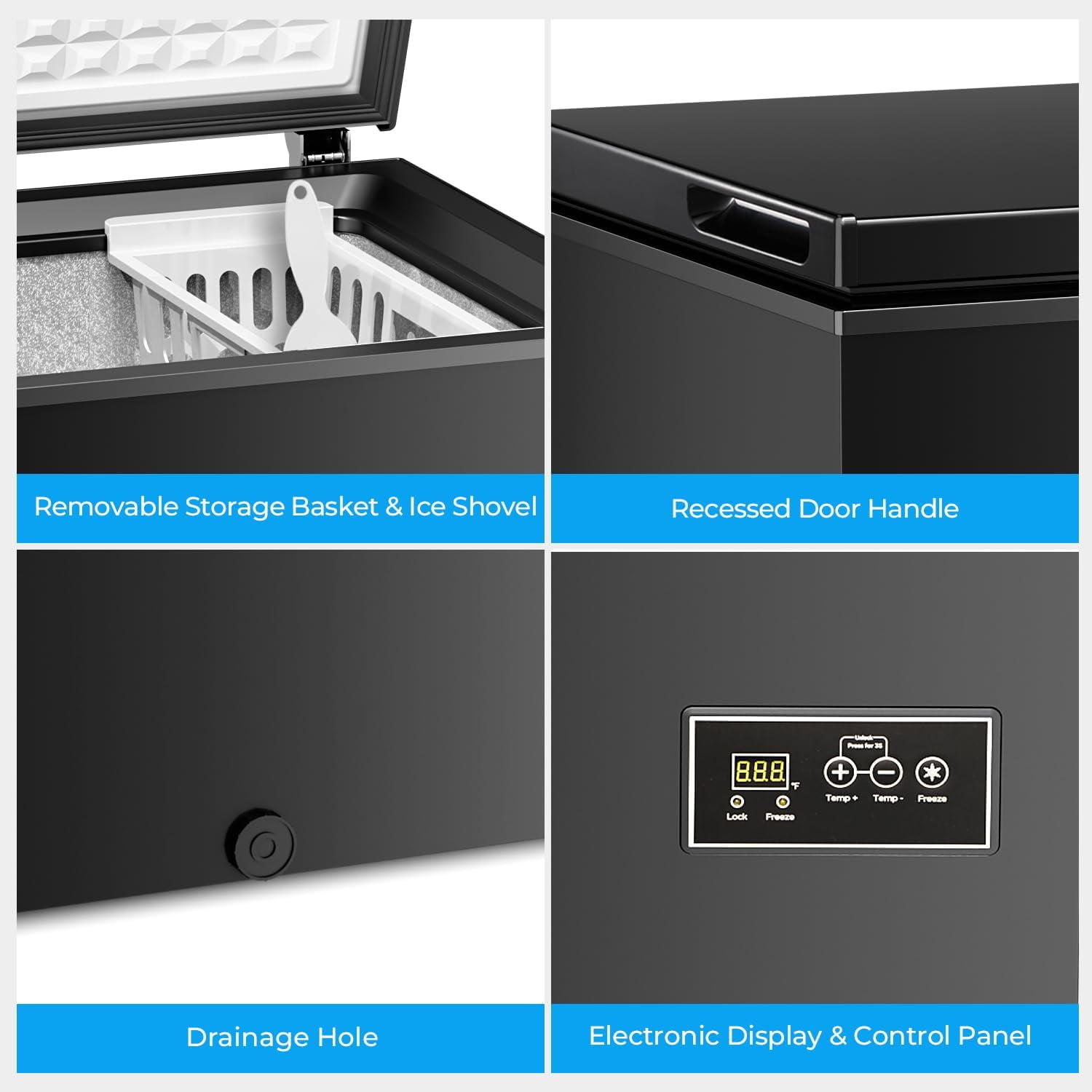 WAA 3.2 Cu.Ft Deep Freezer 14℉ to 40℉ Low Temp,Removable Basket,Freestanding for Home (Black)