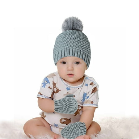 

Hunpta Winter Gloves For Kids Newborn Baby Beanie For Boy Girl Cap Cotton Knitted Winter Warm Hats+Gloves Set