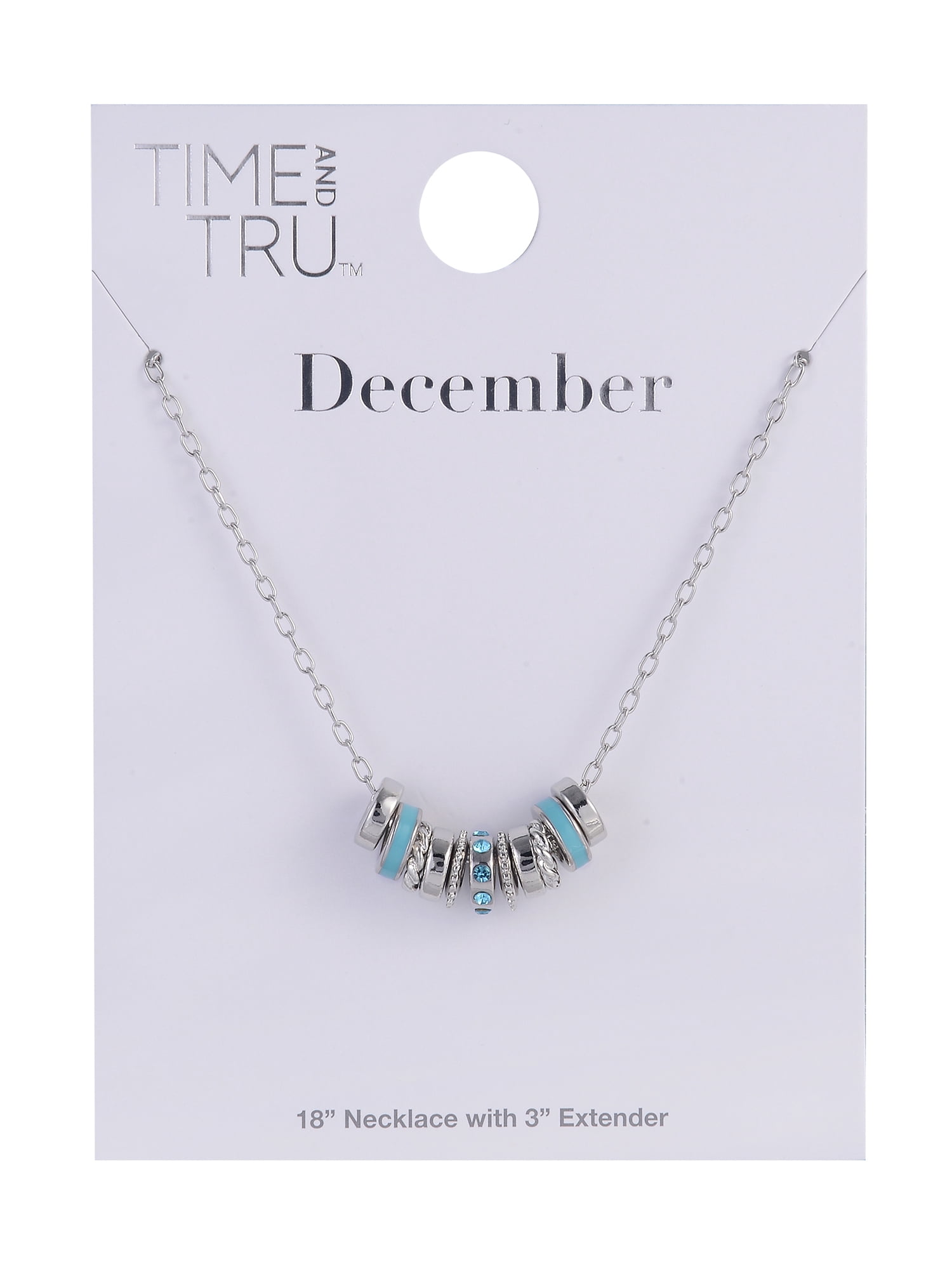 Time and Tru Silvertone Chain with Blue Zirconia Birthstone "December" Necklace