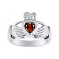 thumbnail image 1 of RYLOS Rings Sterling Silver Claddah Love, Loyalty & Friendship Heart 6MM Gem Irish Wedding Band Claddagh Rings January Garnet Jewelry Size 5, 1 of 7